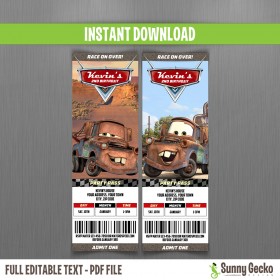 Cars Birthday Ticket Invitations (Mater)